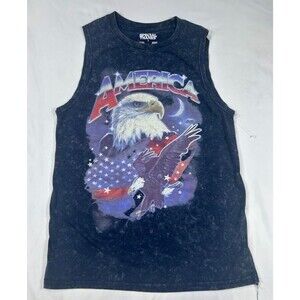 Special Thanks America Eagle Acid Wash Graphic Muscle Tank Top Shirt Mens S